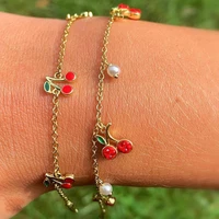 fashion charm red cherry gold chain bracelets for women gold color adjustable bracelet anklet jewelry party gifts