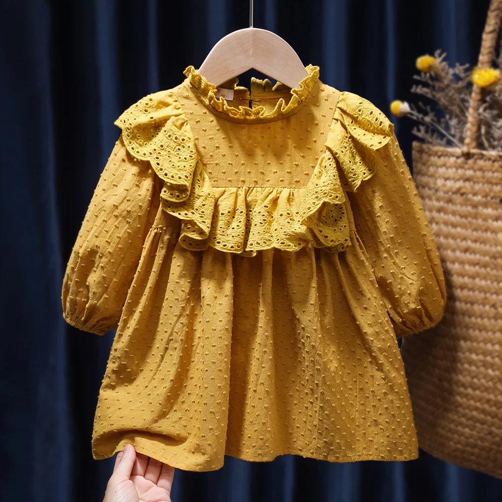 

TILAMEHO White Lace Girls Dress 2022 Spring Autumn Long Sleeve Wedding Evening Ball Gown Baby Kids Tutu Dresses for Girl Clothes