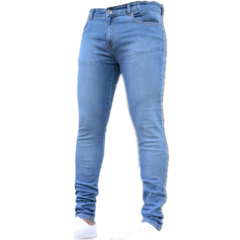 Y2k Spring Autumn New Men's Solid Color Simple Wind Small Foot Pencil Jeans Mid Waist Micro-elastic Skinny Jeans Zipper Opening