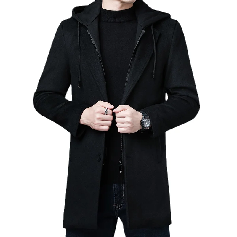 2022 Men's Clothing Fashion Trench Coat Thicken Men's Woolen Jacket Mid-length Coat Winter Warm Overcoat Male Clothes S-5XL