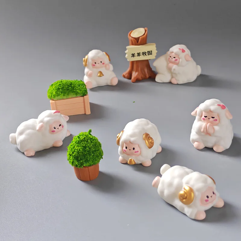 9 шт. 2024 мультяшная овечья фигурка семейная сделай сам пейзаж домашний милый