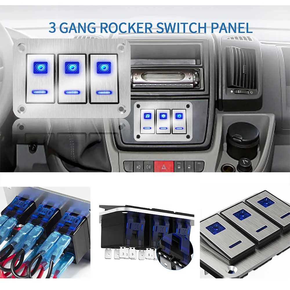 

3 Gang Dual LED Marine Boat Rocker Switch Panel For Truck Boat Car Switch Panel Lighter Socket Circuit Breaker 12/24V
