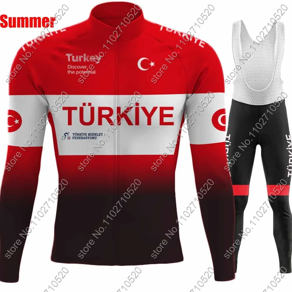 Джерси для велоспорта сборной Турции 2024 красная летняя одежда с длинным рукавом