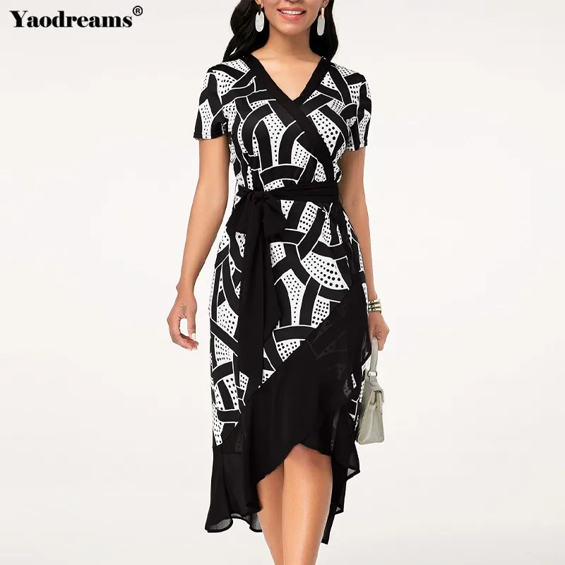 

Женское элегантное платье с коротким рукавом и V-образным вырезом, Новинка лета 2022, Женские повседневные офисные длинные праздвечерние чные...