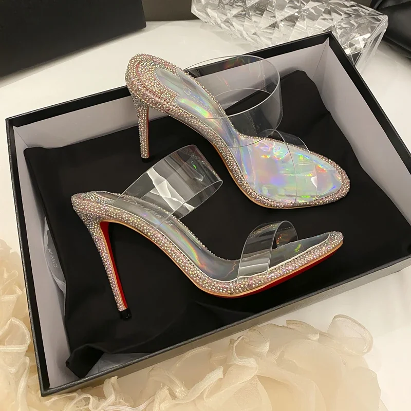 

Rhinestone clear heels women's Stiletto 2023 same style high heel sandals women wear strappy sandals