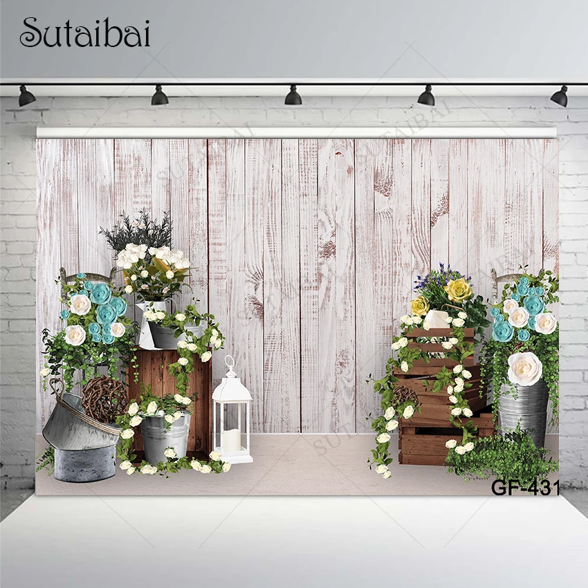 

Spring Easter Children Backdrops Flowers Wood Board Background Newborn Baby Shower Photo Decoration for Photo Studio Props