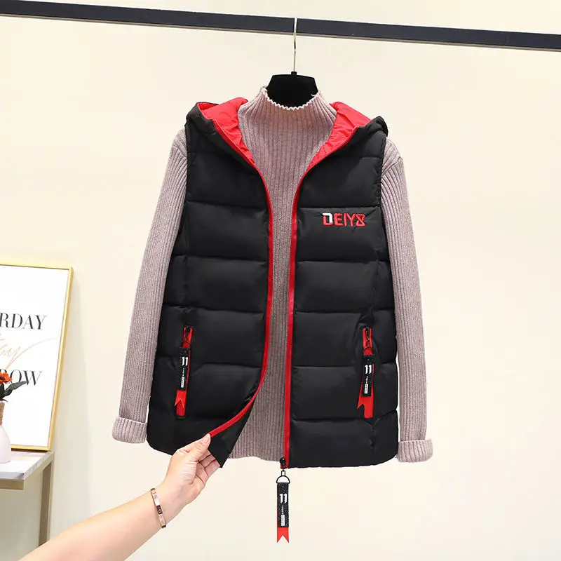 

Down Cotton Vests Winter Jacket Women New Sleeveless Coats Cardigan Warmth Cropped Top Korean Fashion Zip Jacket