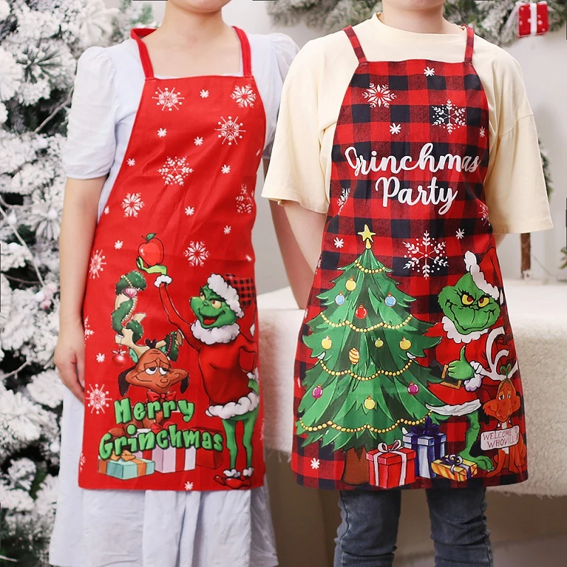 2022 Grinch Christmas Decorations Apron for Woman Green Hair Strange Grinch Apron Christmas Ornaments New Year Xmas Gift Navidad