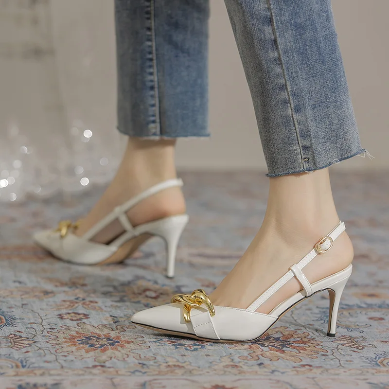 

Female High Heels Ladies Sandals Overshift Pointed Shape Solid Color Slim Buckle Non Slip Wedding Shoes Bride