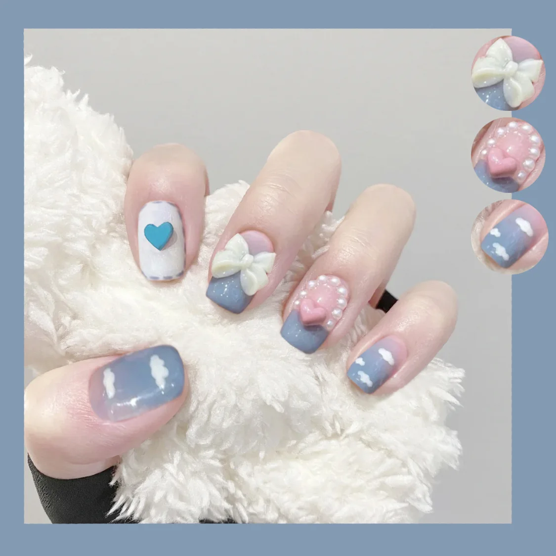 

Free Shipping 24 Piece Wearable Nails Art Full Set of Fake Nails Ballet Cute Removable White Cloud Pink Nails