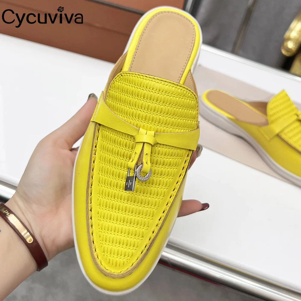 

2022 New Leather Fringe Half Slippers Women Summer Walk Loafers Shoes Ladies Platform Slides Thick Sole Casual Flat Shoes Woman