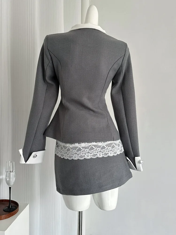 Корейская мода Осенние новые женские комплекты юбок из двух предметов в