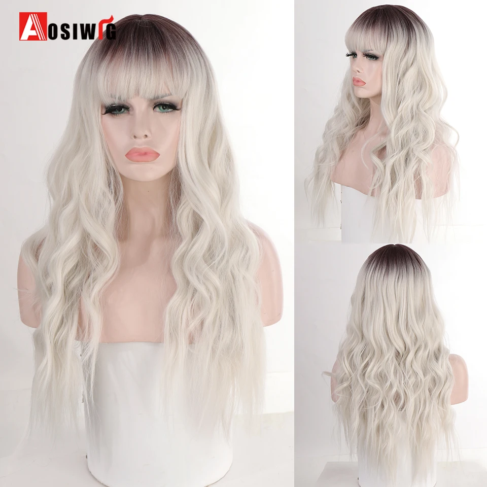 

Natural Synthetic Hair Long Wavy Wigs Black Brown Blue Pink Heat Resistant Costume Cosplay Wigs for Women AOSIWIG