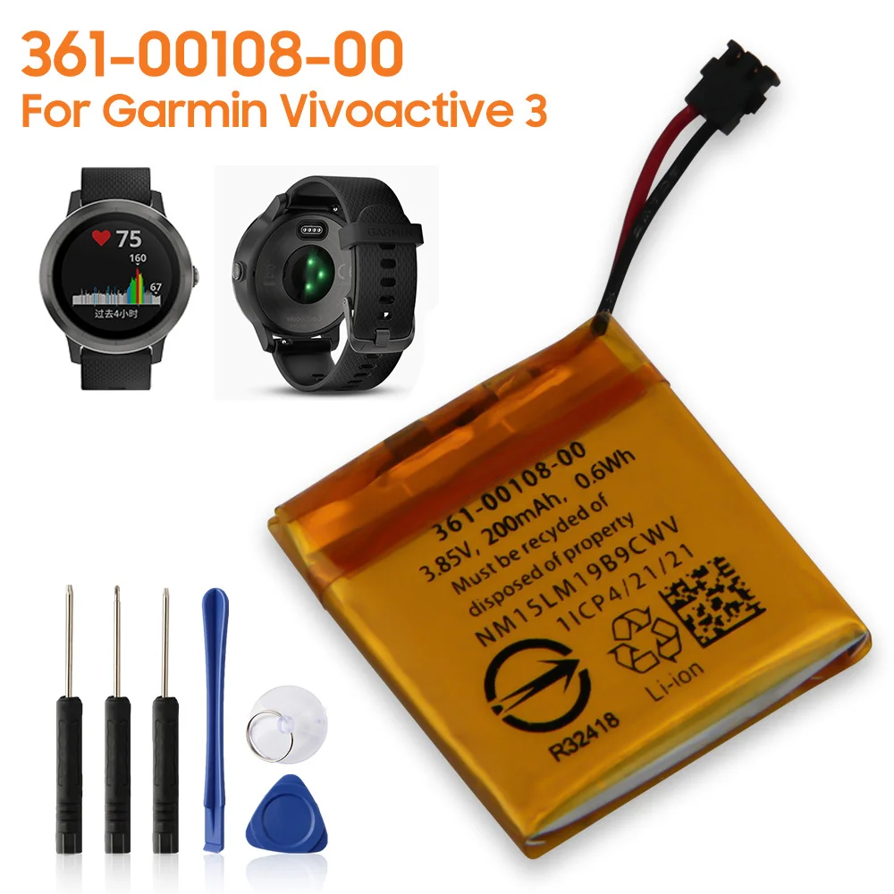 

Replacement Battery 361-00108-00 For Garmin Vivoactive 3 Vivoactive3 GPS GLONASS Sports Watch Rechargeable Battery 200mAh