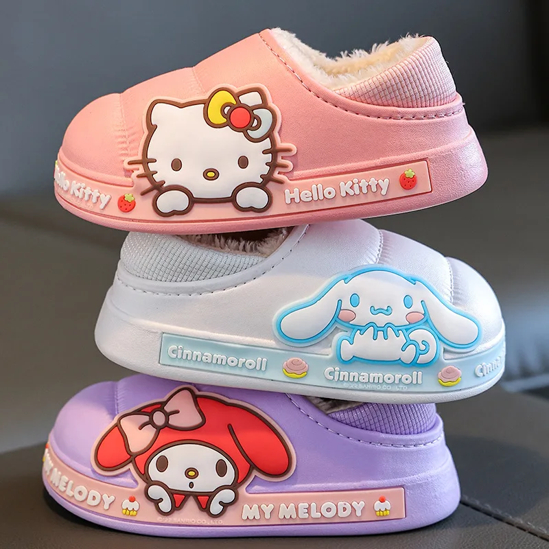 

Cartoon Sanrios Hello Kittys Cinnamoroll Cute Girl Slippers Winter Home Indoor Thick Bottom Warm Plush Slippers Christmas Gift