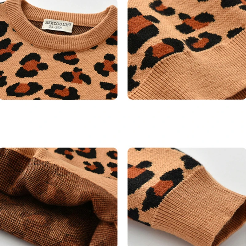 New Kids Baby Boys Girls Long Sleeve Leopard Print Sweaters Autumn Winter Baby Boy Girl Knit Children's Sweaters images - 6