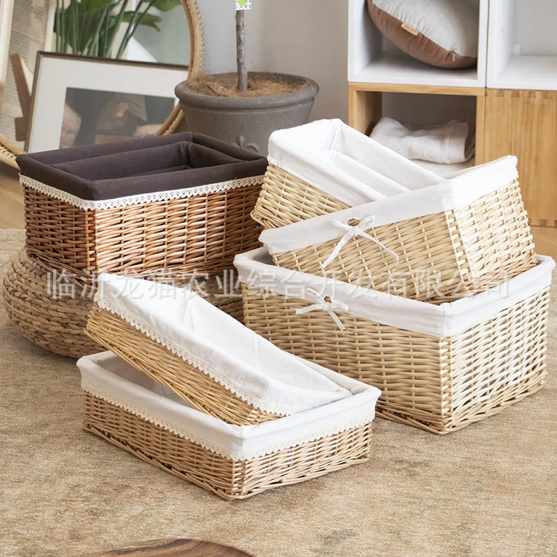 

Rattan Storage Basket Wickerwork Hand-Woven Storage Basket Hotel Organizer Toy Desktop Debris Storage Box