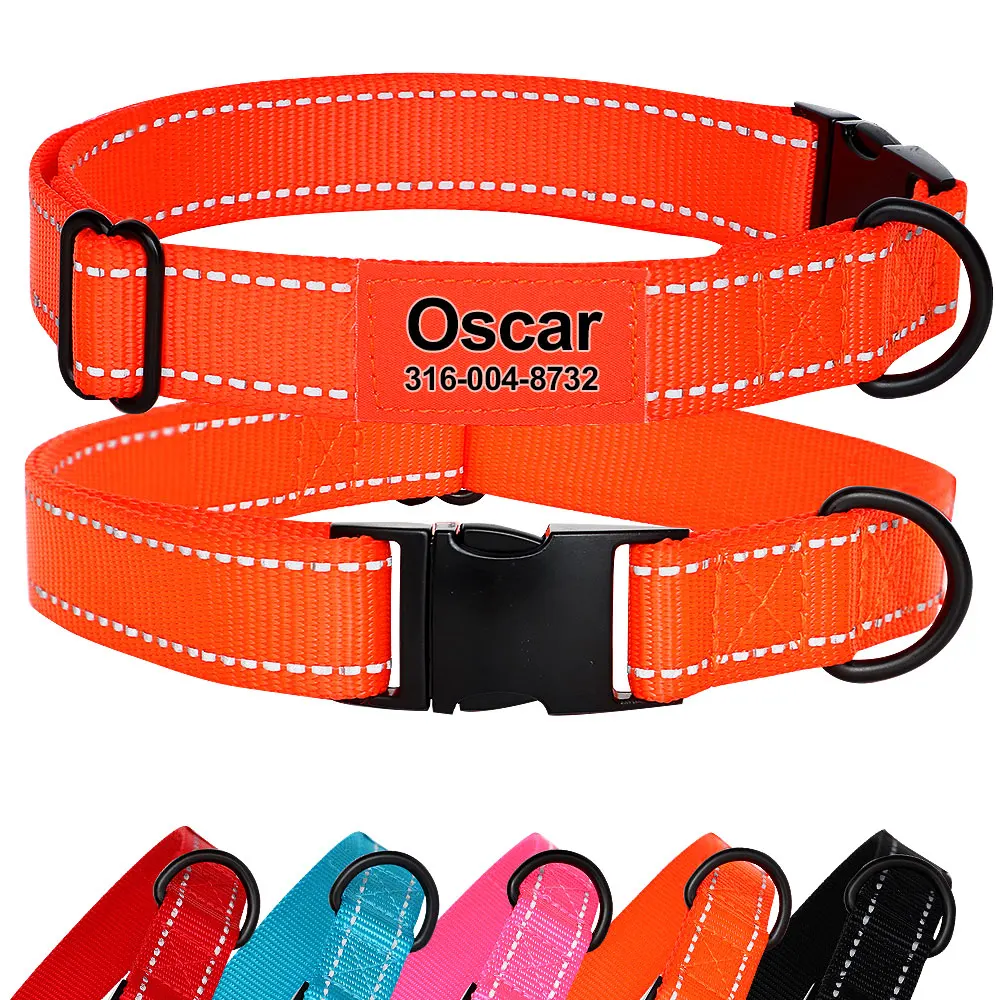 

Nylon Printed Custom Dog Collar Personalized Pet Dog Nameplate ID Tag Accessories Collar For Small Medium Large Dogs Pug Perro