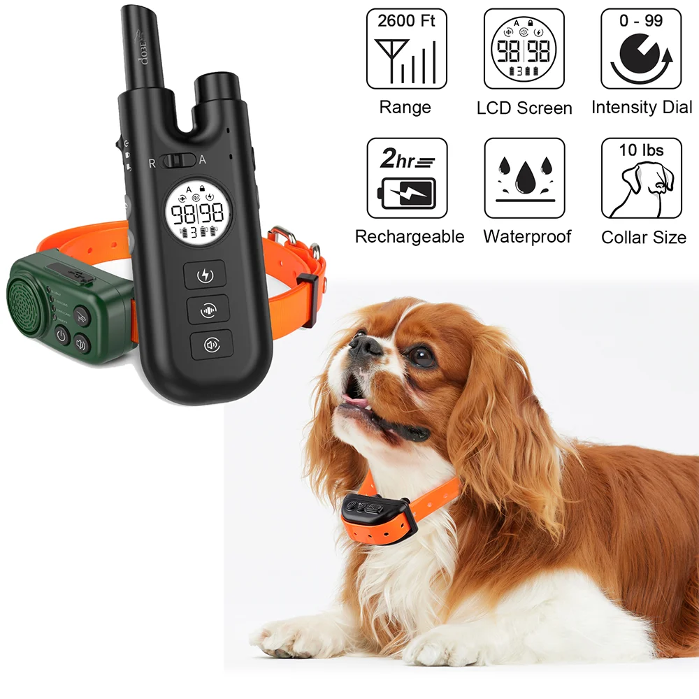 

2600ft Remote Dog Electric control collar anti bark stop Training Collar with Hunting Beeper Dog Shock Vibration Sound for Dogs