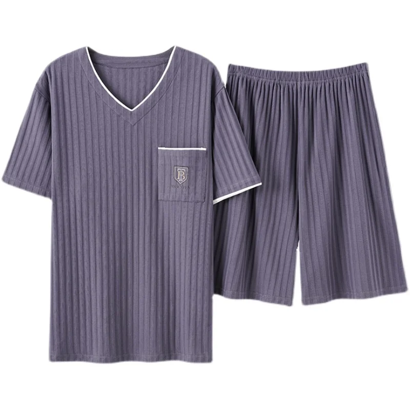 Men Comfortable Pajamas Set 3XL 4XL Short Sleeve Casual Home Wear Spring Summer Cotton Boy Pajama Sets Leisure Sleepwear Set