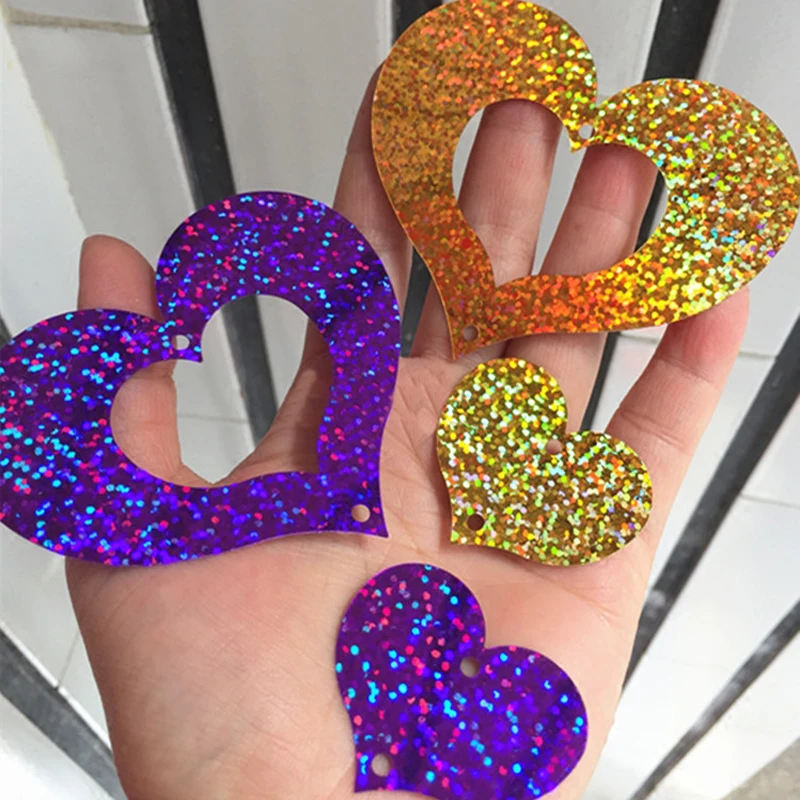 

80X54MM Laser Purple/Gold/Red 2-Hole Double Heart Shape Combination Sequins For Stage Background Performance Accessories Sequin