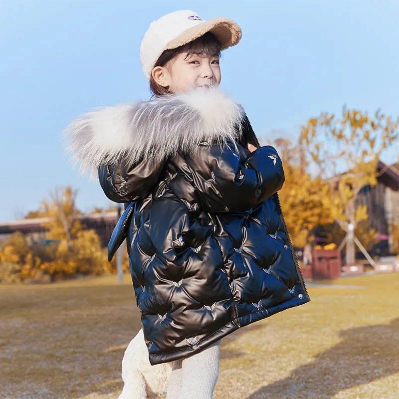 Real Fur Down Coat for Toddlers New Girls White Duck Down Parkas for Christmas Thickening Down Jacket for Girls Children Clothes