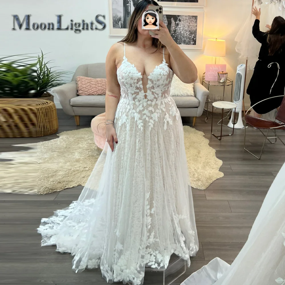 

MoonlightShadow Sparkly Plus Size Wedding Dress Appliques Sweetheart Sexy Straps Mariee Robe De Soiree Mariage Made To Order