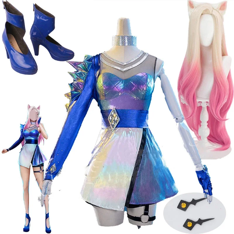 

Game Ahri KDA ALL OUT Cosplay Costumes Ahri Sexy Dress K/DA Custom Made Shoes High Heel White Pink Gradient Wig Long Wave Hair