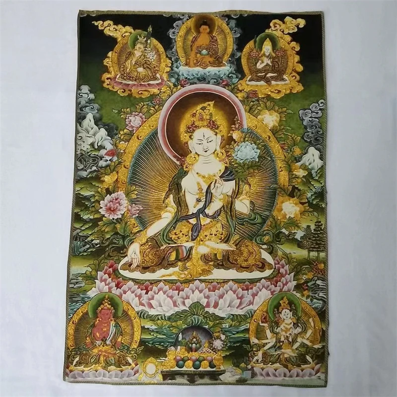 

Tibetan Buddha Thangka,white Tara Thangka embroidered brocade painting,exquisite family religious decoration painting,auspicious