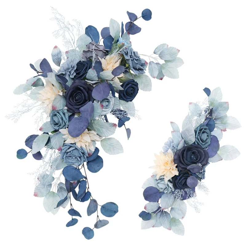 

2Pcs Blue Artificial Flowers Set Wedding Arch Backdrop Fake Flower Row Wall Hanging Corner Flower Party Decor
