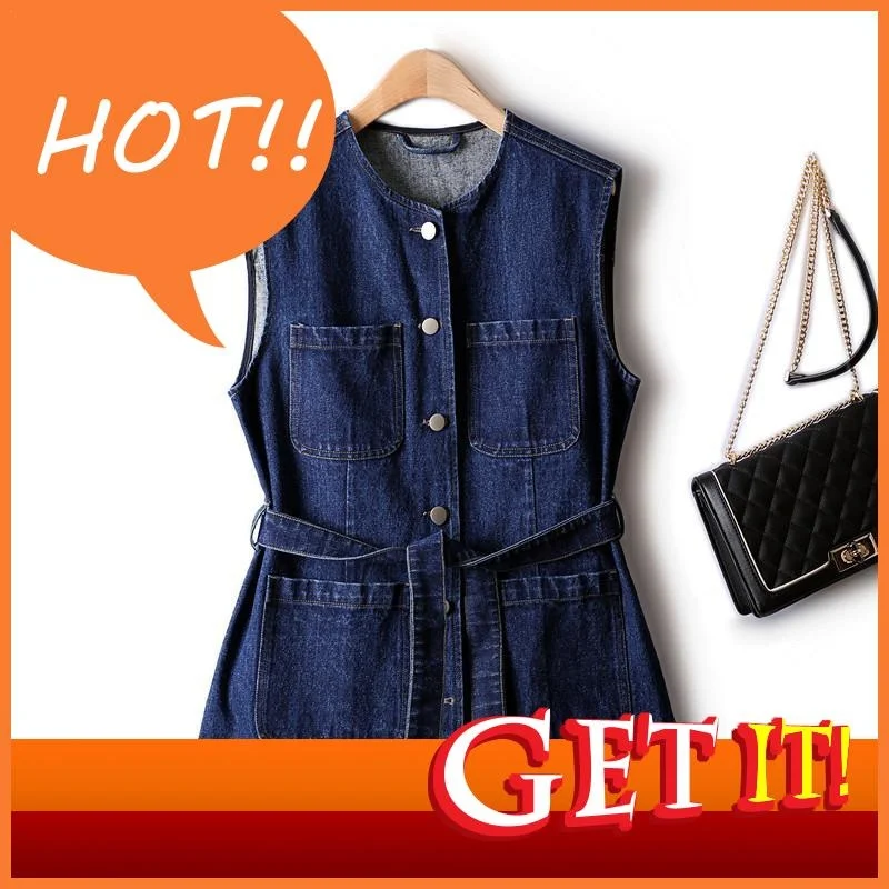 

For Women 2023 New Jackets Retro Autumn Large Pocket Denim Female Clothing Waist Casual Outer Wear Sleeveless Vests Woman 4XL