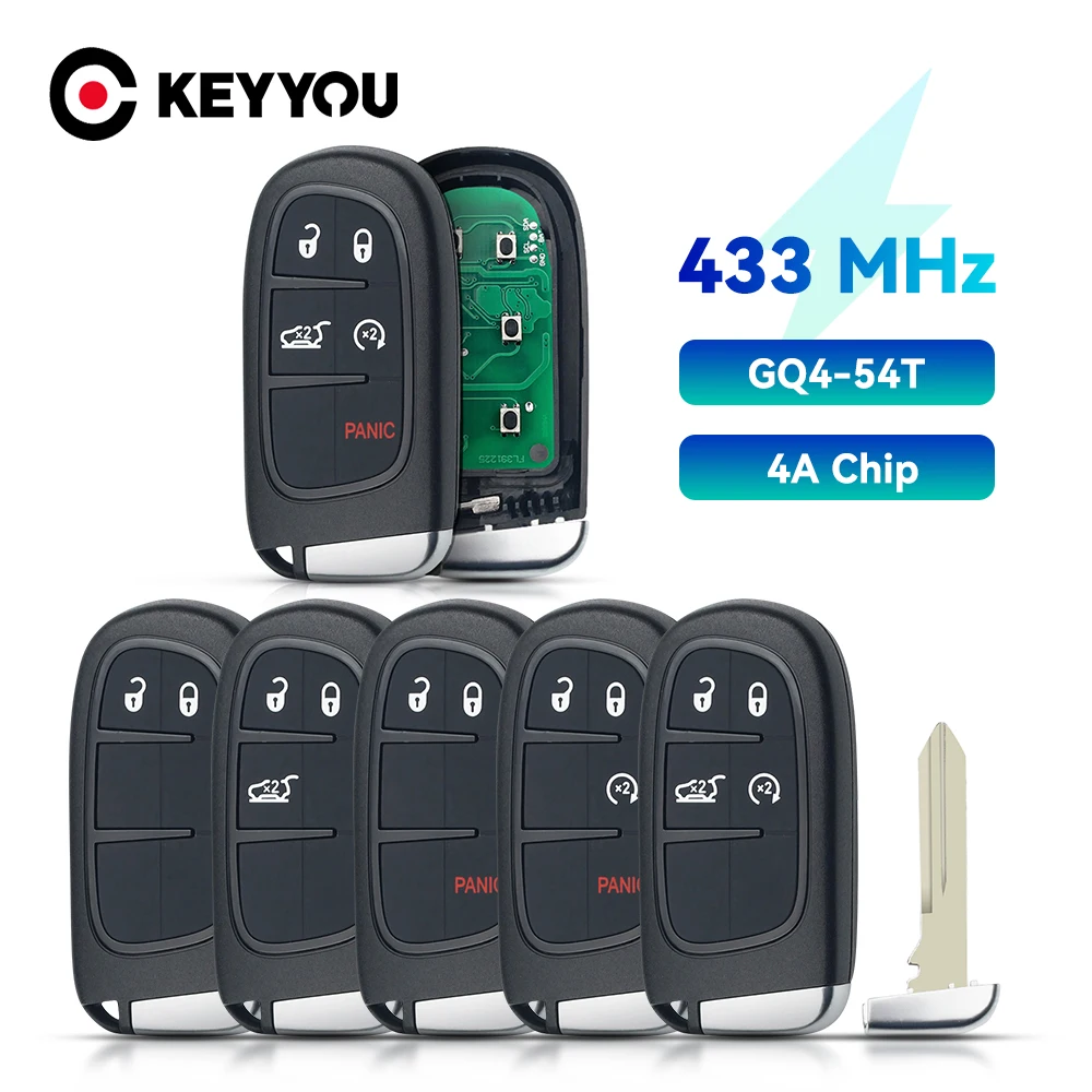 

KEYYOU KeylessGo 433Mhz Hitag-AES 4A Chip 2/3/4/5 Buttons PCF7953M Remote Smart Key For Jeep Cherokee Durango Chrysler GQ4-54T