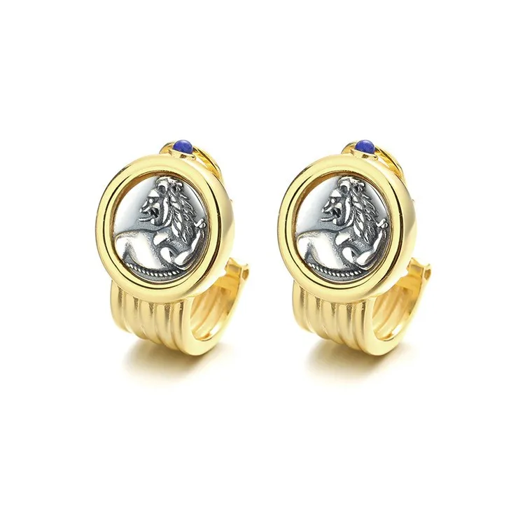 

RYYY-2 ZFSILVER S925 Silver Fashion High Quality Trendy Luxury Gold Retro Ancient Rome Coin Earring Jewelry Women Match-all Gift