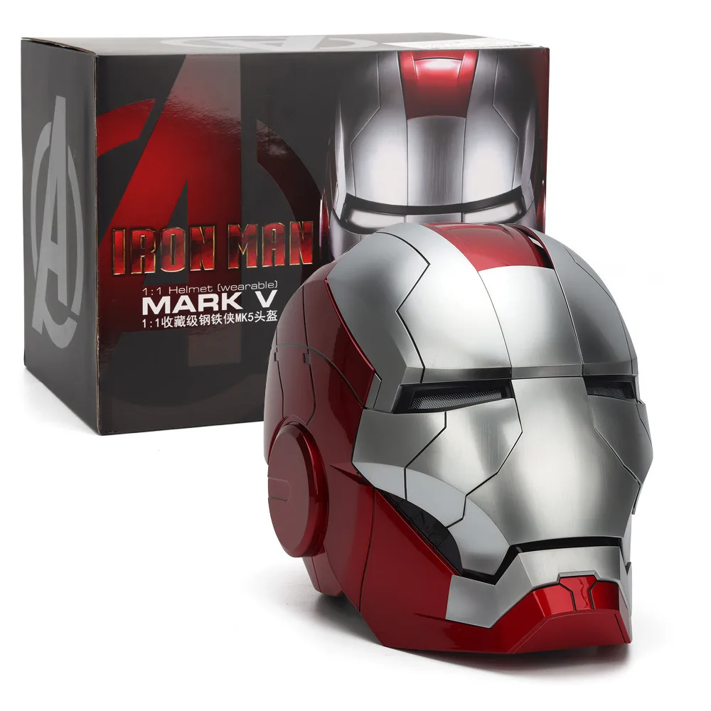 

Подлинный Светящийся Шлем Marvel Железный человек Mk5 1:1 носимый Электрический многодисковый Китайский Английский Голосовой пульт дистанционного управления игрушка
