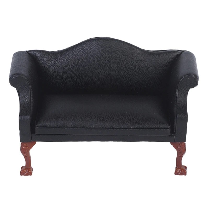 

1:12 Scale Dollhouse Miniature Sofa PU Leather Double Sofa For Doll House Living Room Decor Furniture
