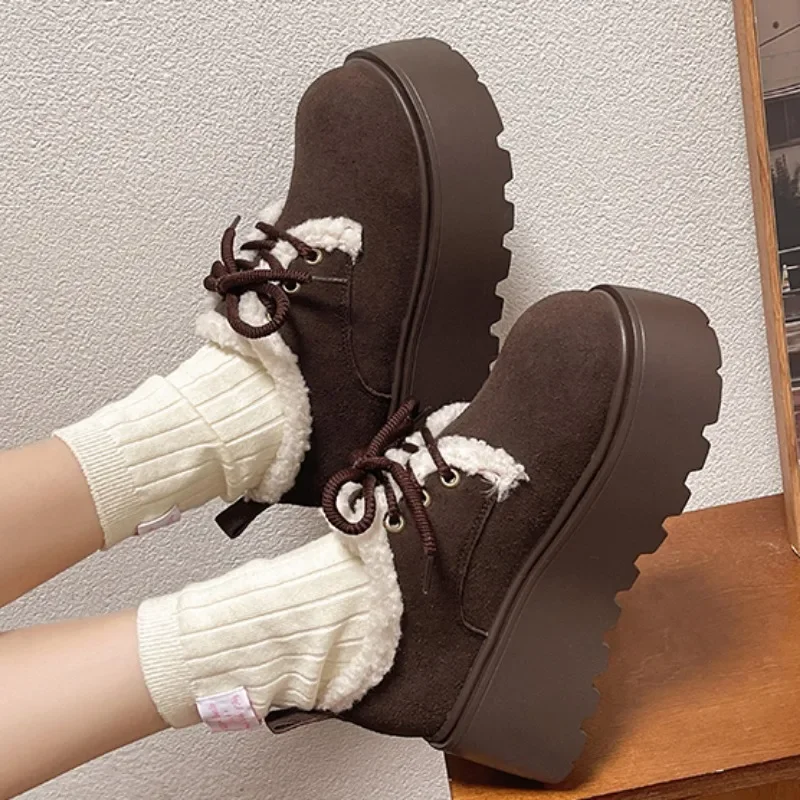 Новинка 2024 зимние женские ботинки повседневные однотонные плюшевые теплые