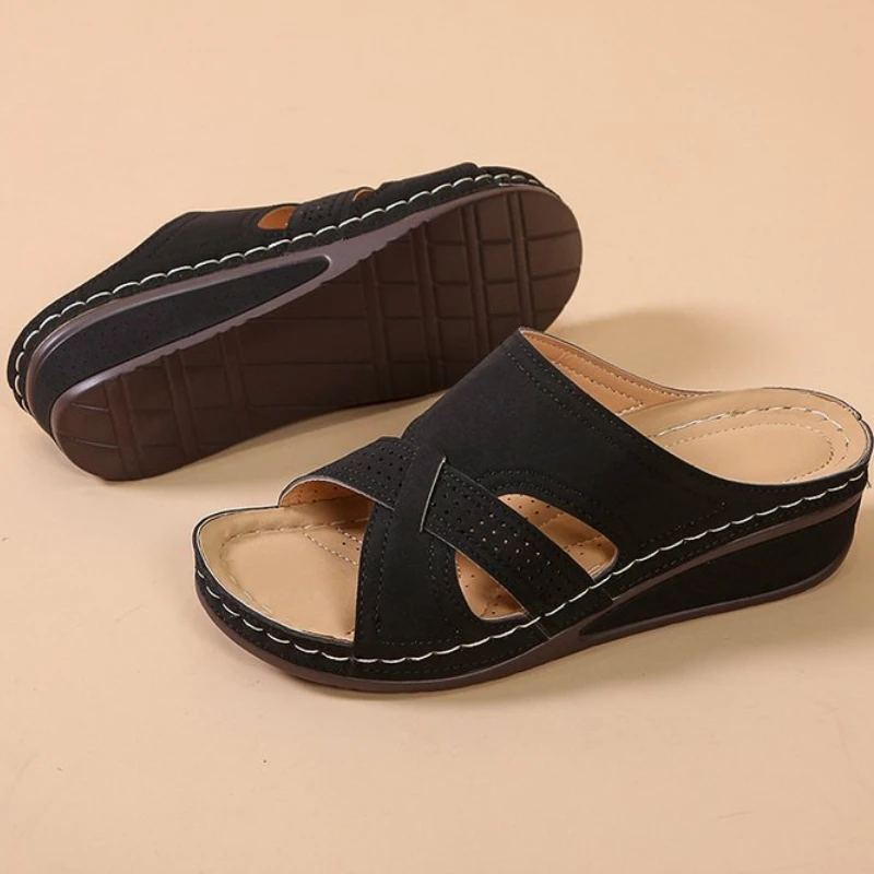 

Summer Sandals Women 2023 Open Toe Leather Rome Stitched Platform Light Slipper Outdoor Beach Wedge Slides Sandalia Feminina