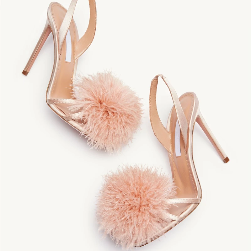 

Босоножки-гладиаторы женские на шпильке, модные туфли-лодочки с черными перьями, пикантные вечерние туфли на шпильке, в европейском стиле, н...