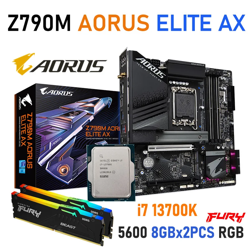 

Gigabyte Z790M AORUS ELITE AX LGA 1700 Motherboard Combo i7 13700K Processor Kit With Kingston Fury 16GB Memory Desktop Z790 New