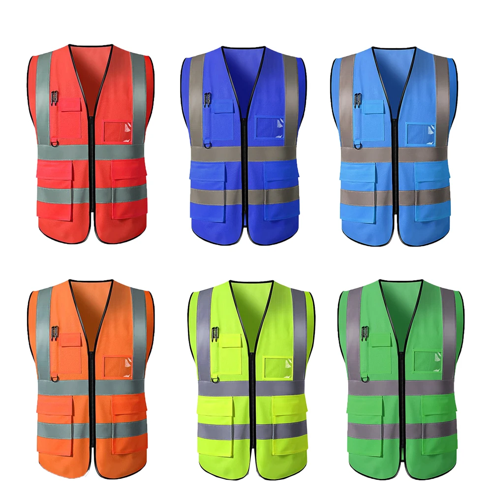 Custom Reflective Safety Vest Road Working Reflective Vest Multi-pocket Reflective Vest Motorcycle Cycling Waistcoat Clothing