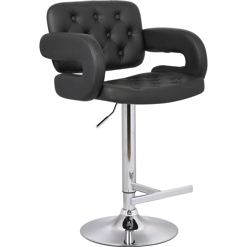 

Modern Black Leather Adjustable Button-tufted Upholstered Barstool