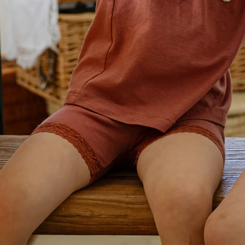 Новинка лета 2024 модные и удобные детские хлопковые кружевные леггинсы для