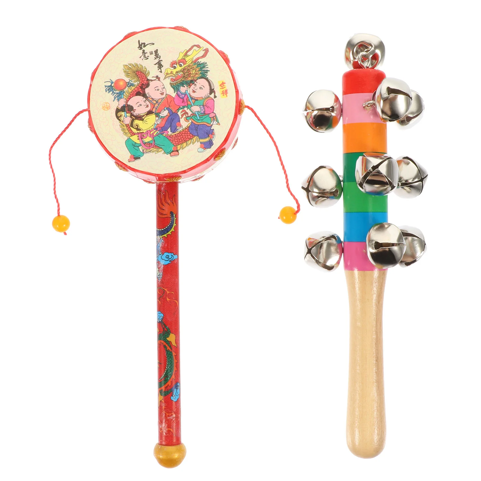 

2Pcs Kids Hand Bell Creative Infant Rattle Drum Toys Educational Plaything