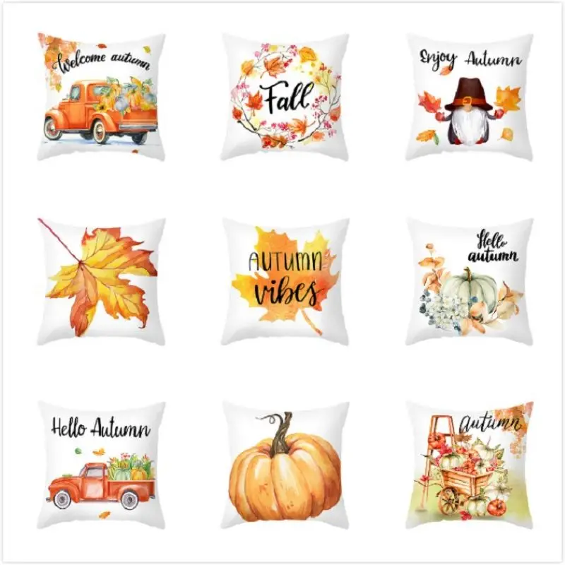 

Happy Thanksgiving Cushion Cover 45X45 Sunflower Pumpkin Pillowcase Sofa Cushions Autumn Maple leaf Decorative Pillow Covers