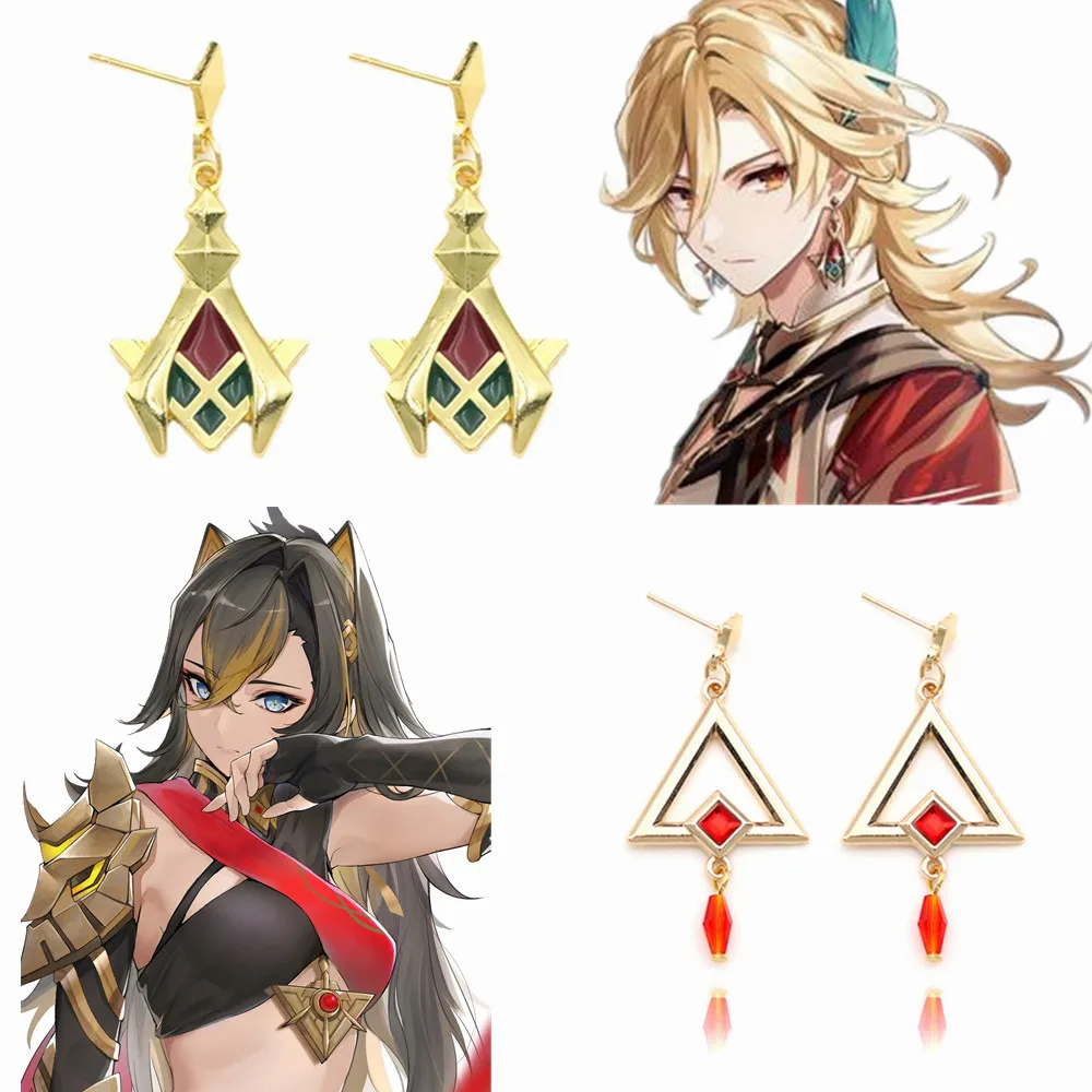 

Game Genshin Impact Dehya Kaveh Cosplay Earrings Gold Tapered Pendant Ear Clip Earring For Girl Gift Jewelry Accessories