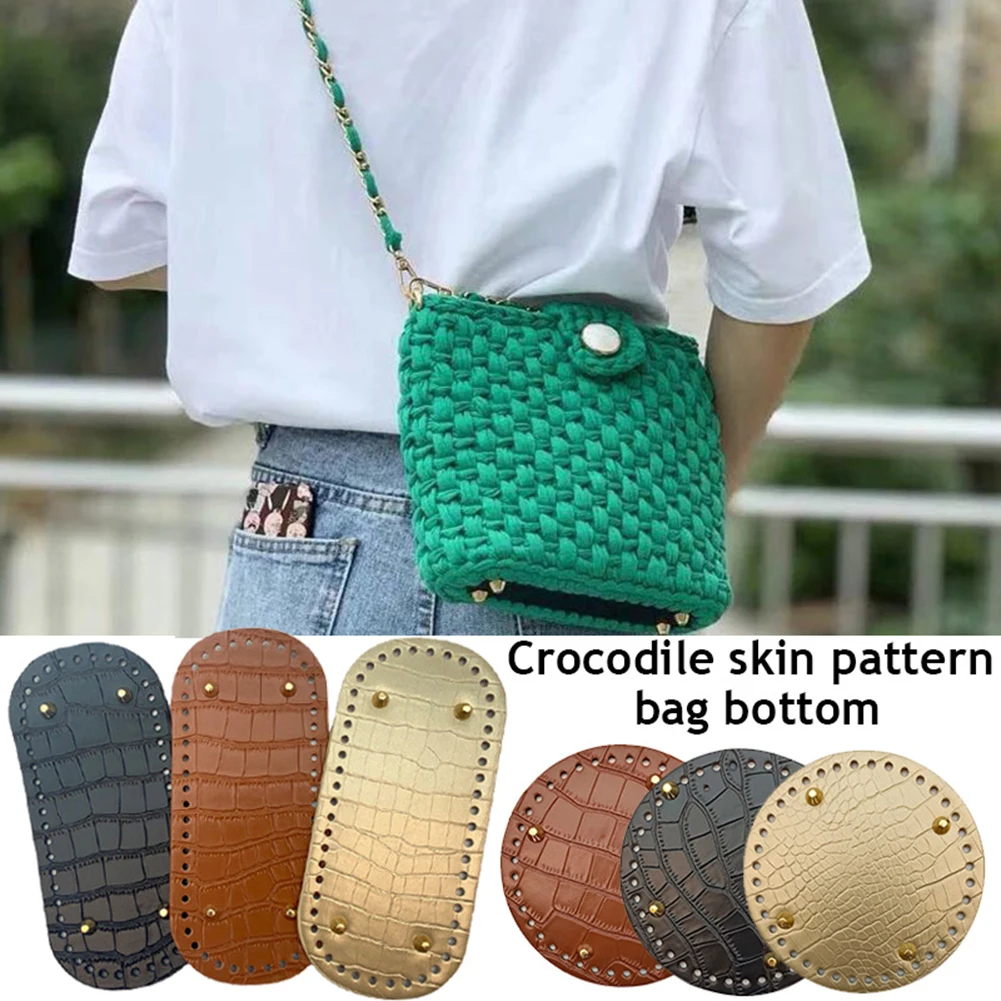 

New Crocodile Pattern Leather Long Round Bottom For Knitted Bag Handmade Bag Bottom DIY Crochet Bag Bottom Bag Accessories