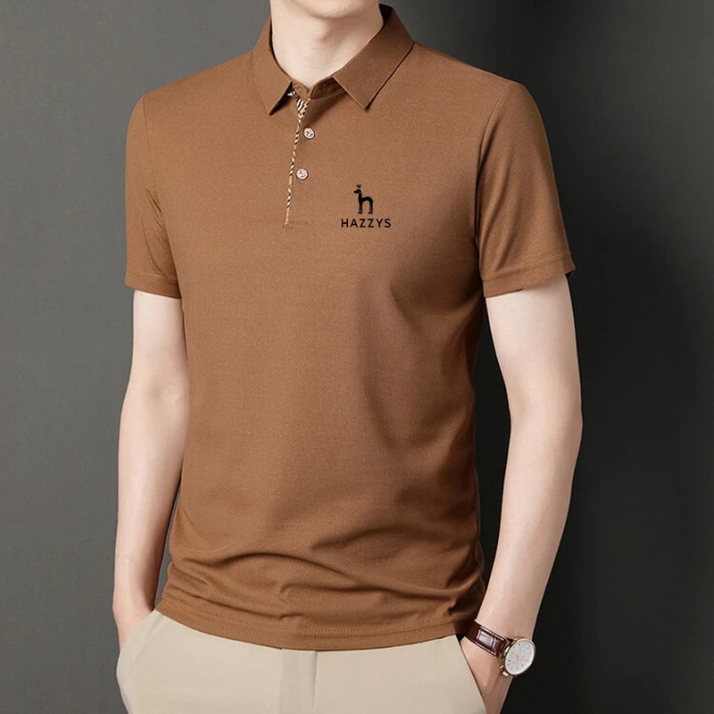 

Рубашка-поло HAZZYS мужская с коротким рукавом, роскошная свободная деловая Повседневная тонкая рубашка с лацканами, модная сорочка, 4XL, лето 2023