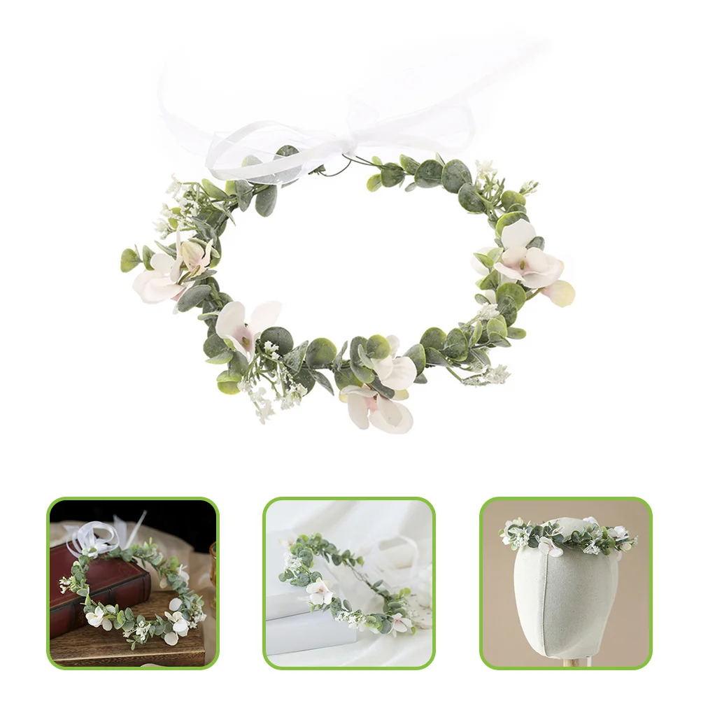 

Flower Headdress White Garland Decorative Floral Crown Bride Delicate Headwear Girl Headbands Women Flocking Wreath Miss