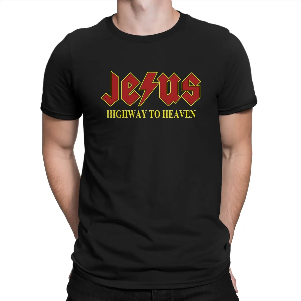 

Christ Christian Religion Man TShirt Jesus Rocks Highway to Heaven Fashion T Shirt Harajuku Sweatshirts Hipster