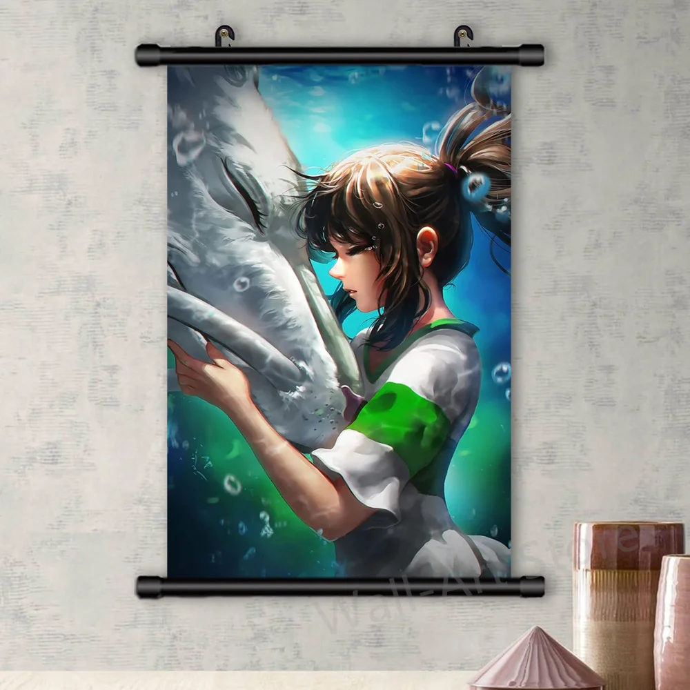 

Hayao Miyazaki Anime Movie White Dragon Spirited Away Scroll Poster Canvas Art Painting Wall Hang Pictures Bedroom Home Decor